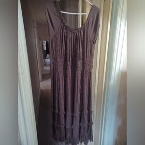 Chadwicks Crinkle Rayon Brown Dress, V-Neck, Pullover, Easy Drape Petite Large